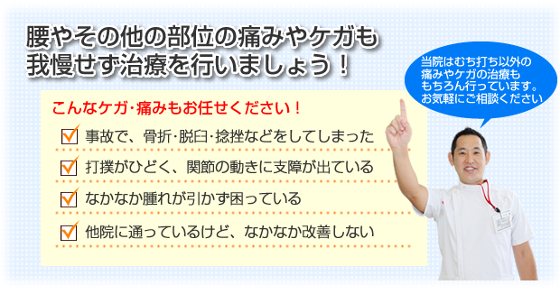 骨折・脱臼・打撲・捻挫などもお任せください